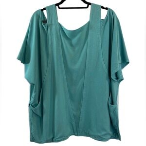 Turquoise lagenlook oversize geometric constructed top with open shoulders NWOT